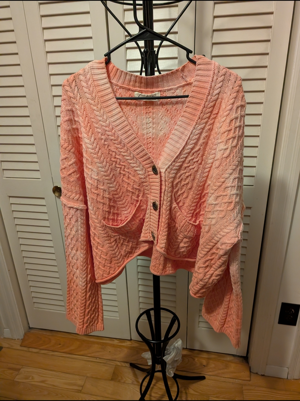 Free People Peach Cable-Knit Button Cardigan Size Small